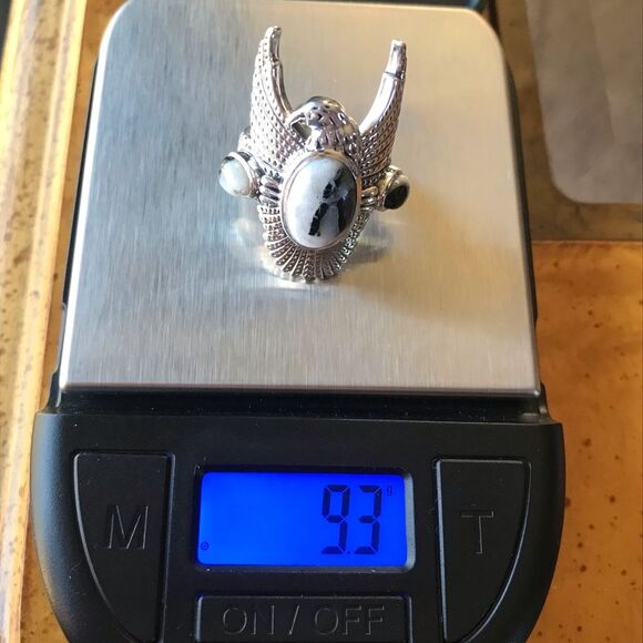 Natural White Buffalo Sterling Silver Eagle Ring Size 6 - Picture 3 of 9